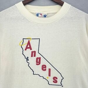 VTG Artex California Angels MLB T-Shirt Cream Single Stitch USA SZ L Baseball